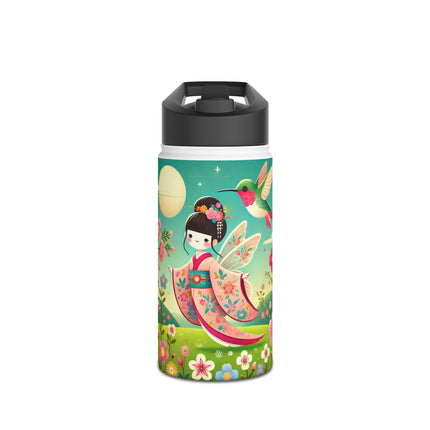 Geisha Fairy and the Hummingbird Blossom Stainless Steel Water Bottle, Standard Lid
