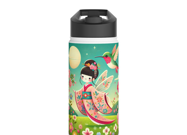 Geisha Fairy and the Hummingbird Blossom Stainless Steel Water Bottle, Standard Lid