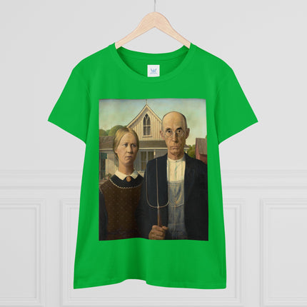 American Gothic by Grant Wood Women's Midweight Cotton Tee