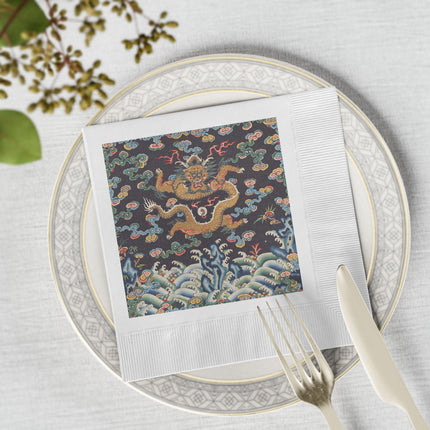 Rank Badge with Dragon with Deer Hooves White Coined Napkins