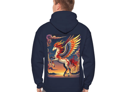 Flame-Winged Horse at Sunset – Heavy Blend™ Hooded Sweatshirt