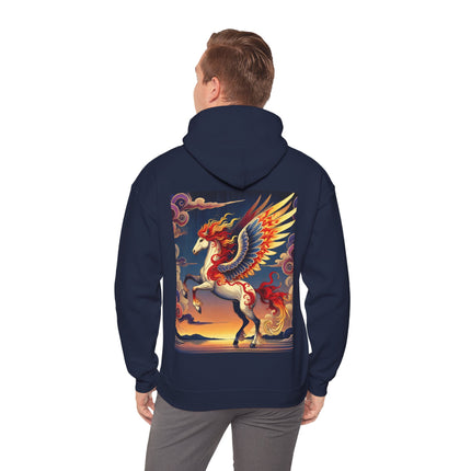 Flame-Winged Horse at Sunset – Heavy Blend™ Hooded Sweatshirt