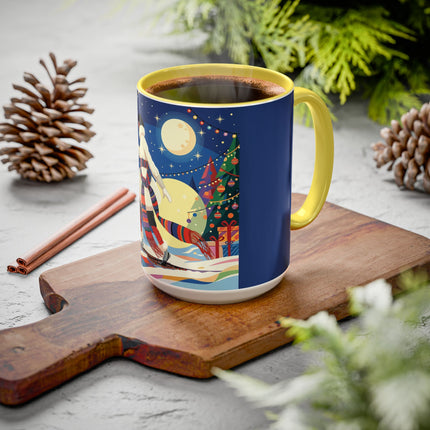 🌙🎿 The Moonlit Christmas Skier Colorful Mug – Whimsical Holiday Fantasy