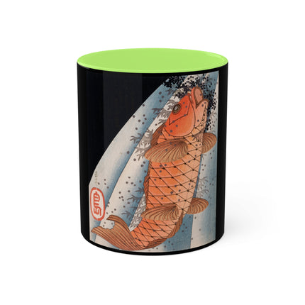 Carp Swimming up a Waterfall by Yashima Gakutei Colorful Mugs, 11oz