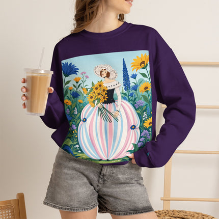 🌻🎀 The Sunflower Garden Bouquet Crewneck Sweatshirt – Art Deco Floral Elegance