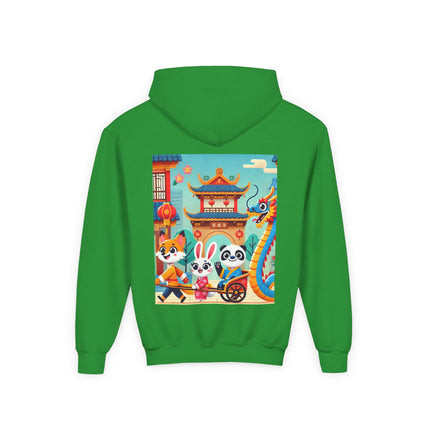 Lantern Street Dragon Parade Youth Hooded Sweatshirt – Festive Lights & Storybook Magic