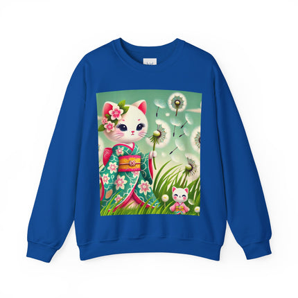Geisha Kitten and the Dandelion Wish Heavy Blend™ Crewneck Sweatshirt