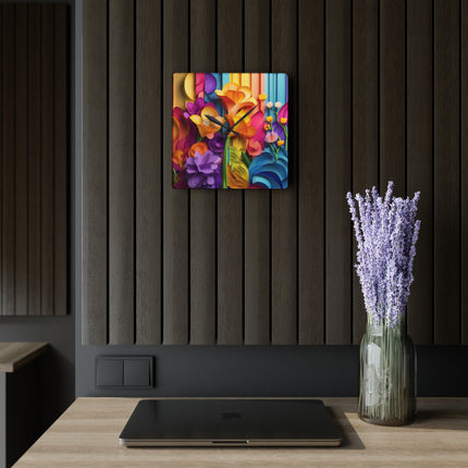 The Graceful Freesia Acrylic Wall Clock, Round and Square