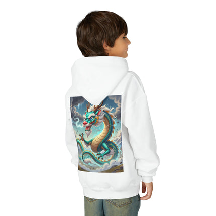 Tibetan Dragon in Battle Youth Hooded Sweatshirt – Power, Motion & Mythic Energy