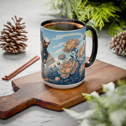 ☔🌸 The Grand Floral Journey Colorful Mug – Art Deco Travel Elegance