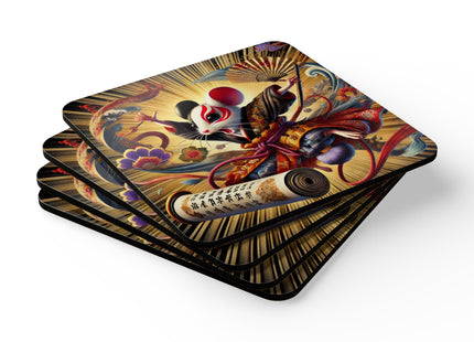 Theatrical Mouse on a Mission Corkwood Coaster Set