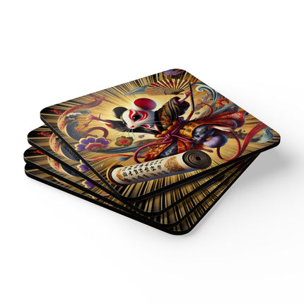 Theatrical Mouse on a Mission Corkwood Coaster Set