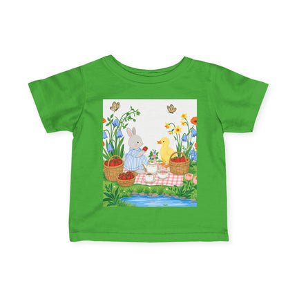 🐰🦆 The Little Strawberry Picnic Friends Infant Fine Jersey Tee – Whimsical Woodland Charm