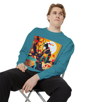 Black Cat in Kimono Unisex Garment-Dyed Sweatshirt