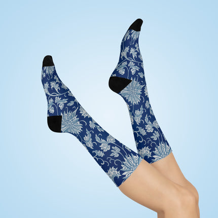 Blue Flower Pattern by Owen Jones Cushioned Crew Socks
