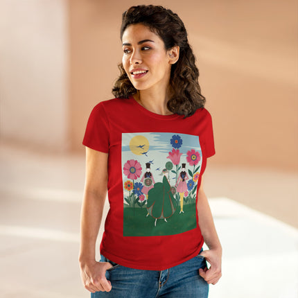 🌸🎩 The Lady Of The Giant Flower Garden Cotton Tee – Art Deco Floral Promenade