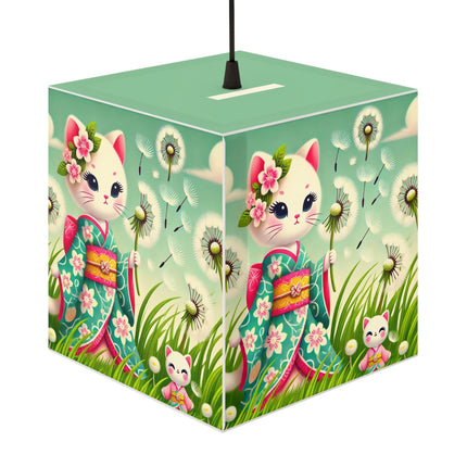 🌾🌼 Geisha Kitten and the Dandelion Wish Light Cube Lamp – Gentle Wishes & Quiet Wonder