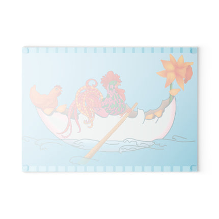 A Rooster's Seafaring Adventure Glass Cutting Board