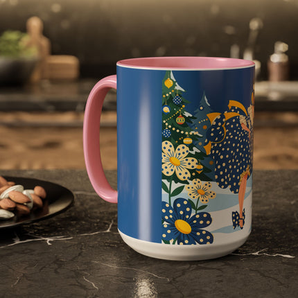 💙🌼 The Bluebell Christmas Promenade Colorful Mug – Art Deco Holiday Fantasy