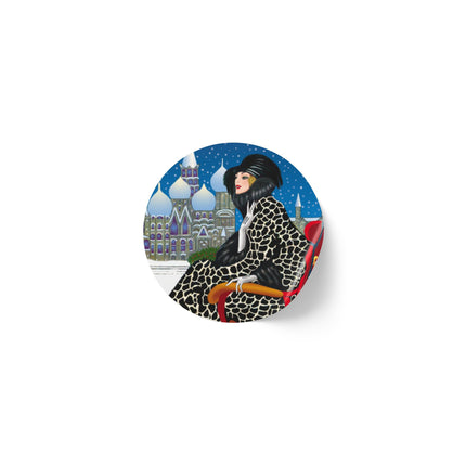 Elegant Winter Woman in Sleigh Round Sticker Label Rolls