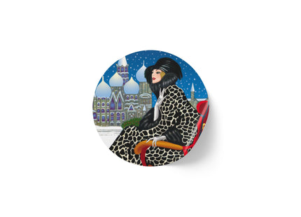 Elegant Winter Woman in Sleigh Round Sticker Label Rolls