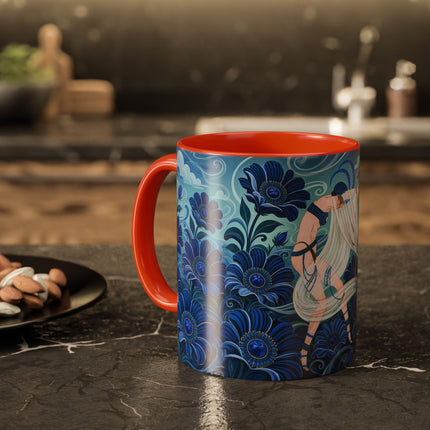 💙🌸 The Sapphire Wind Dancer Colorful Mug – Art Deco Floral Fantasy