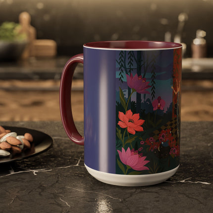 The Lady And The Midnight Birdcage Colorful Mugs – Art Deco Botanical Elegance
