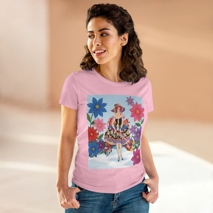 🌸❄️ The Winter Blossom Belle Cotton Tee – Art Deco Floral Fantasy