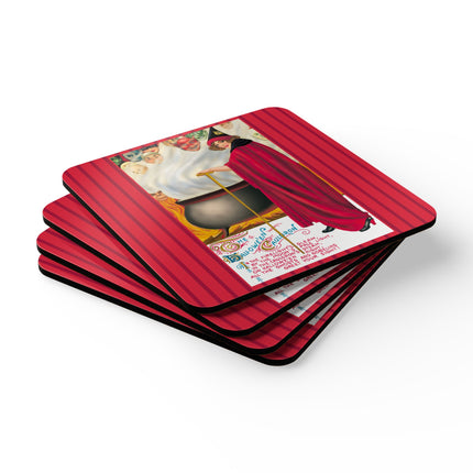 The Hallowe'en Cauldron In the Firelight's Gleam Corkwood Coaster Set