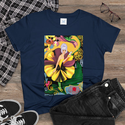 Women's Enchanted Pansy Print Midweight Cotton Tee