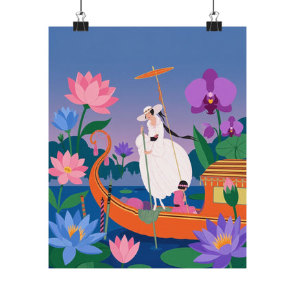 🪷🛶 The Lady Of The Lotus Lake Matte Vertical Poster – Art Deco Botanical Fantasy