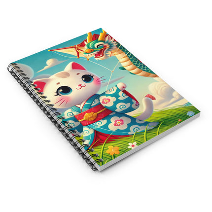 Geisha Kitten and the Dragon Kite Spiral Notebook - Ruled Line