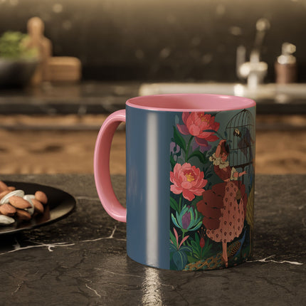The Ladies And The Enchanted Macaw Colorful Mugs – Art Deco Botanical Elegance