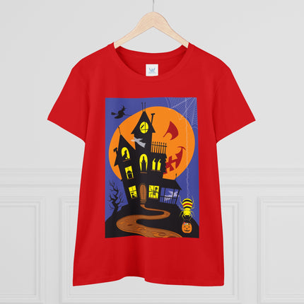 Halloween Night at the Haunted House Women's Midweight Cotton Tee