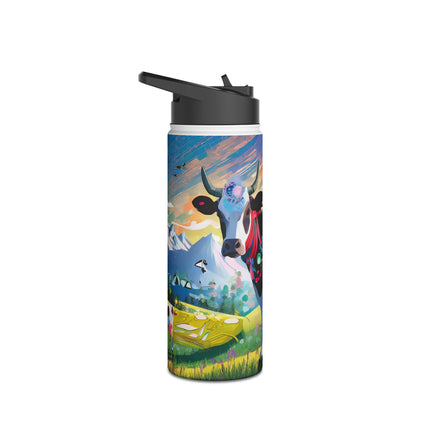 Cyber Glitch Cow Stainless Steel Water Bottle