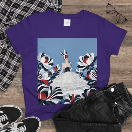 🖤🌸 The Black And Ivory Blossom Garden Cotton Tee – Art Deco Fashion Illustration