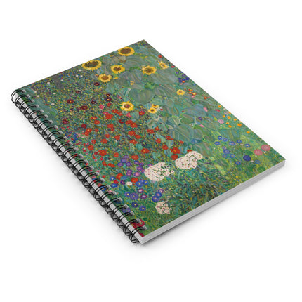 Farm Garden with Sunflowers by Gustav Klimt Spiral Notebook - Ruled Line