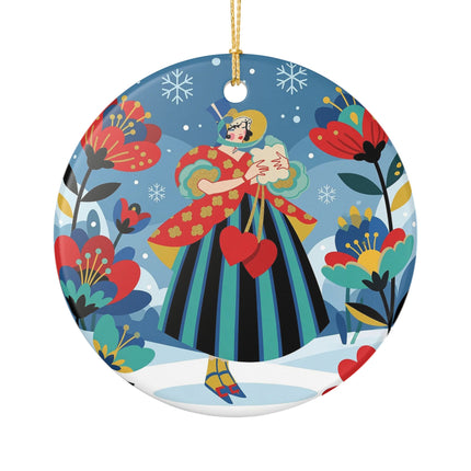 ❤️❄️ The Winter Heart Messenger Ceramic Ornament – Art Deco Snow Garden Fantasy