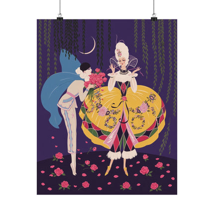 🌹🌙 The Lady Of The Moonlit Rose Masquerade Matte Vertical Poster – Art Deco Fashion Illustration
