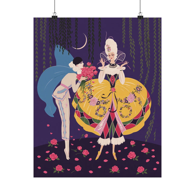 🌹🌙 The Lady Of The Moonlit Rose Masquerade Matte Vertical Poster – Art Deco Fashion Illustration