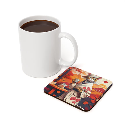Bengal Cat at a Cozy Autumn Café Cork Back Coaster
