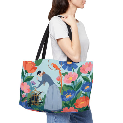 🦜🌺 The Lady Of The Garden Aviary Weekender Tote Bag – Art Deco Floral Whimsy