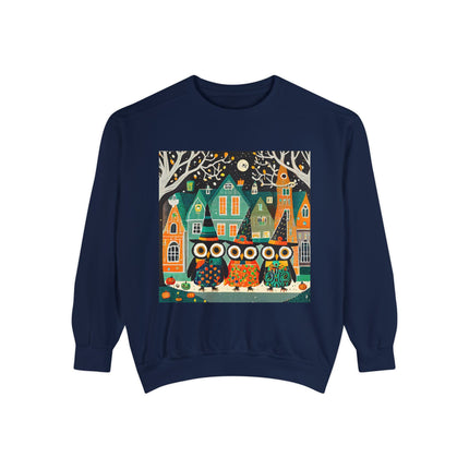 Night of the Trick-or-Treating Owlets Unisex Garment-Dyed Sweatshirt