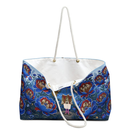 💙🌺 The Sapphire Blossom Garden Dancer Weekender Bag – Art Deco Fashion Fantasy