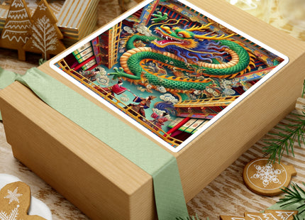 Tibetan Dragon Over Kabuki Duel Kiss-Cut Stickers (4 Sizes)