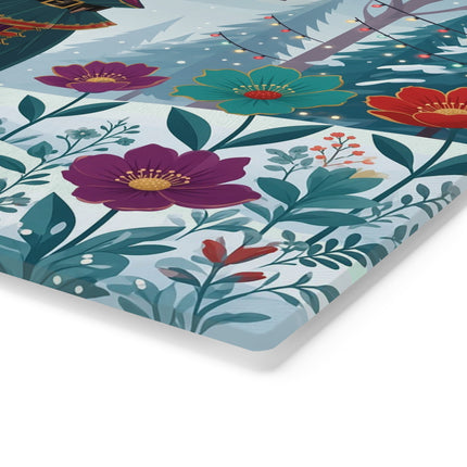 🏮❄️ The Winter Lantern Promenade Glass Cutting Board – Art Deco Holiday Fantasy