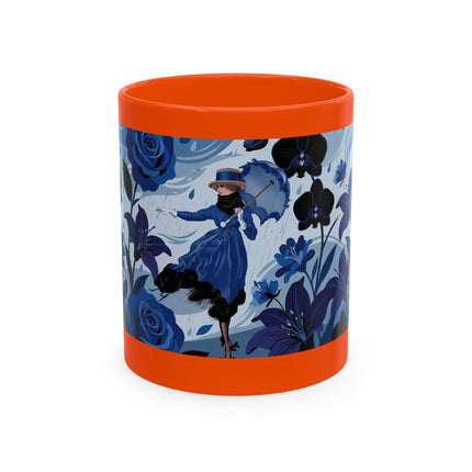 ☔💙 The Lady In The Blue Rain Garden Ceramic Mug – Art Deco Floral Elegance