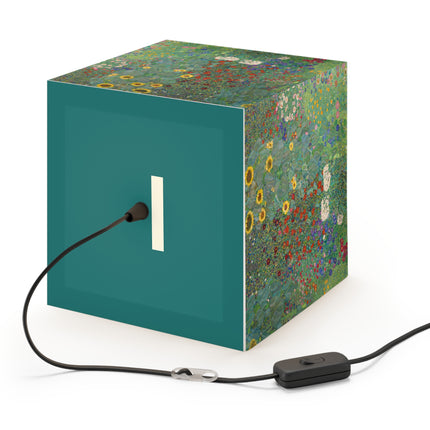 Farm Garden with Sunflowers by Gustav Klimt Light Cube Lamp