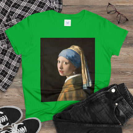 Girl with a Pearl Earring by Johannes Vermeer Women's Midweight Cotton Tee