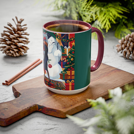 ☃️🎄 The Snowman's Christmas Companion Colorful Mug – Art Deco Holiday Fantasy